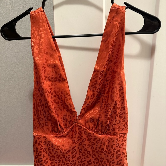 Flounce London minimal satin maxi dress in rust - Picture 2 of 5